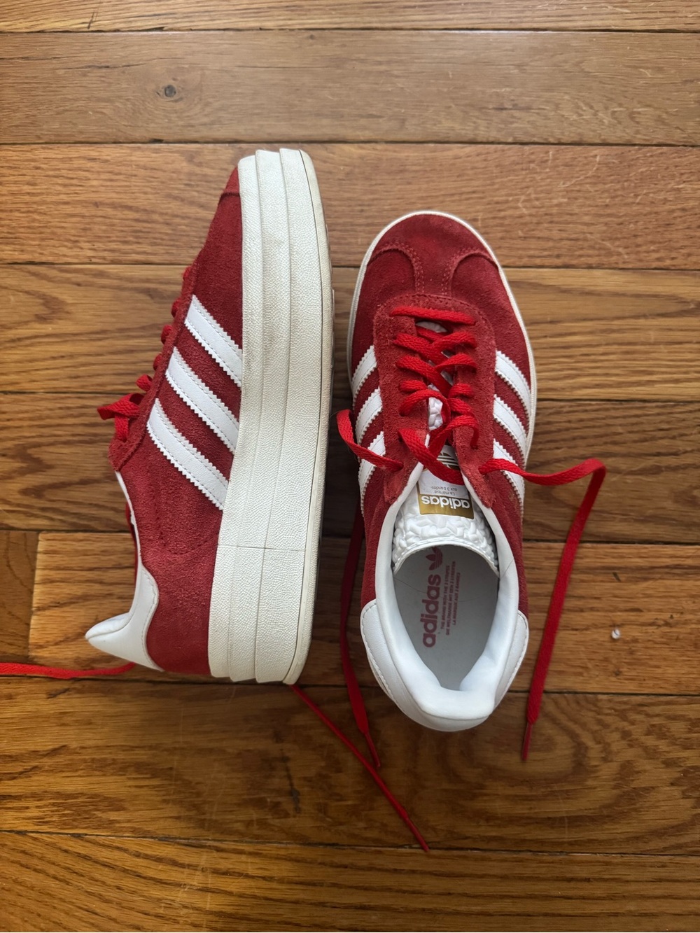 adidas Red and White Women's Suede Platform Sneakers